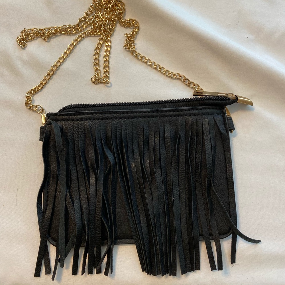 Small black tasseled crossbody
